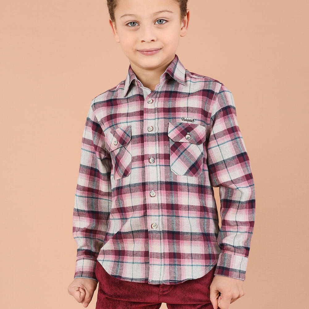 Pan Con Chocolate-Red & Grey Cotton Check Shirt | Childrensalon Outlet