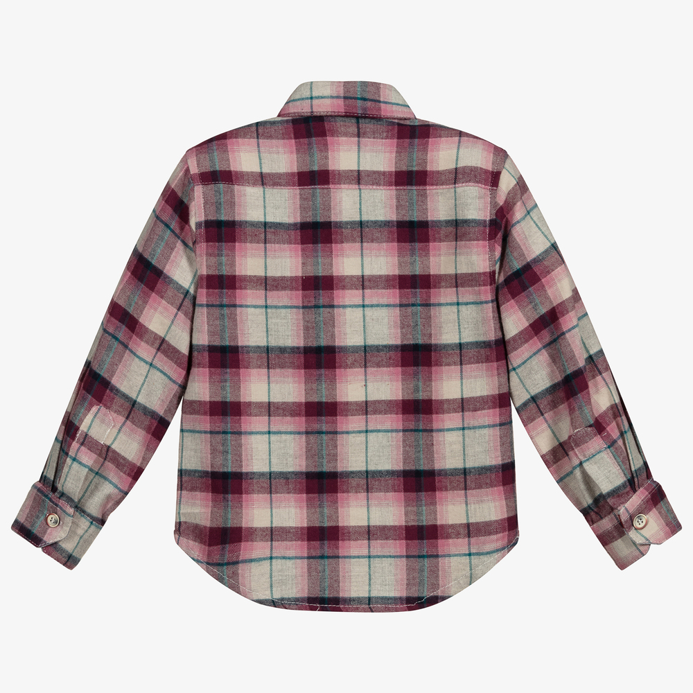 Pan Con Chocolate-Red & Grey Cotton Check Shirt | Childrensalon Outlet
