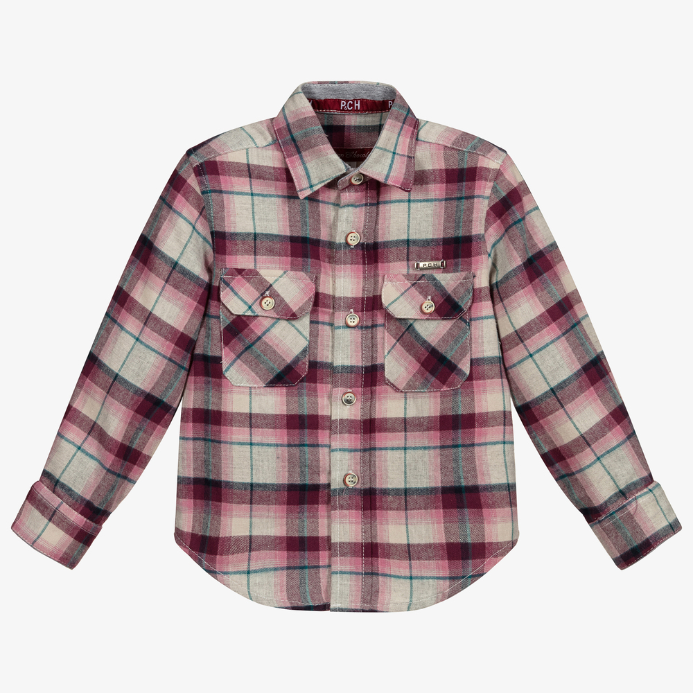 Pan Con Chocolate - Red & Grey Cotton Check Shirt | Childrensalon