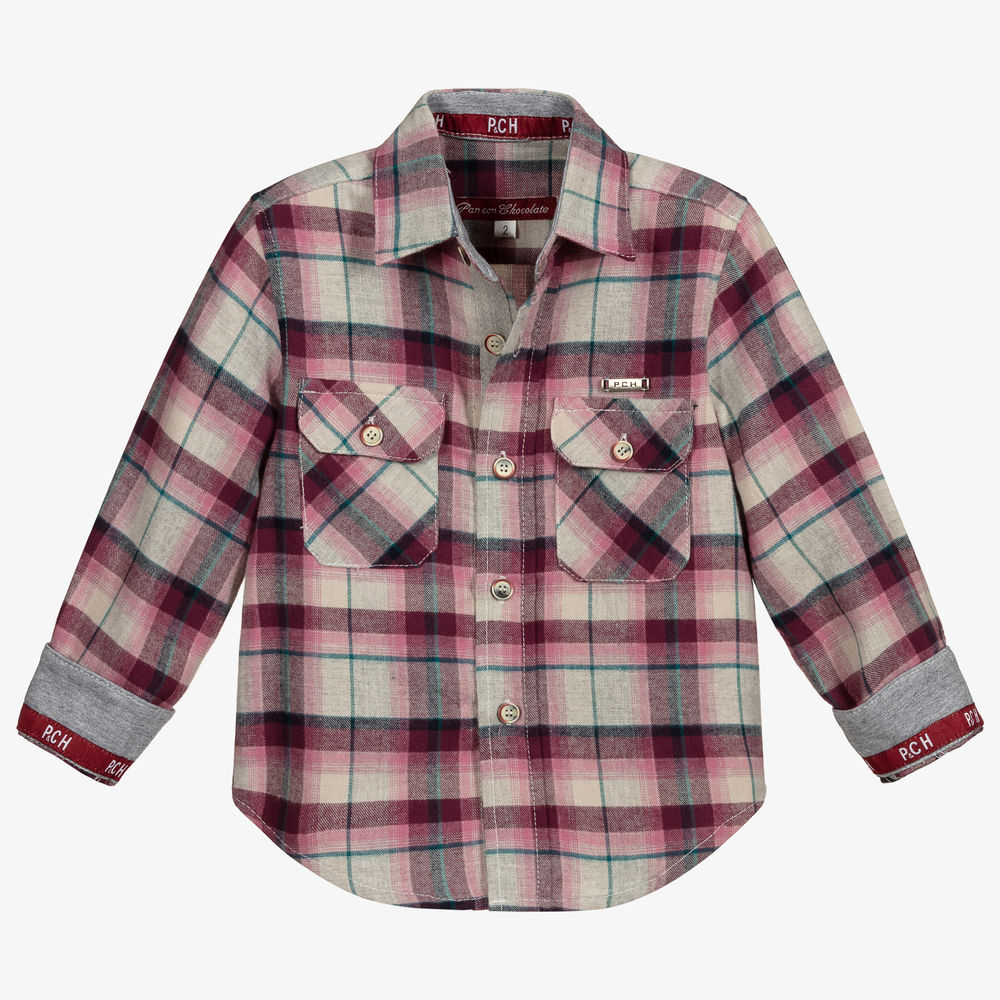 Pan Con Chocolate-Red & Grey Cotton Check Shirt | Childrensalon Outlet