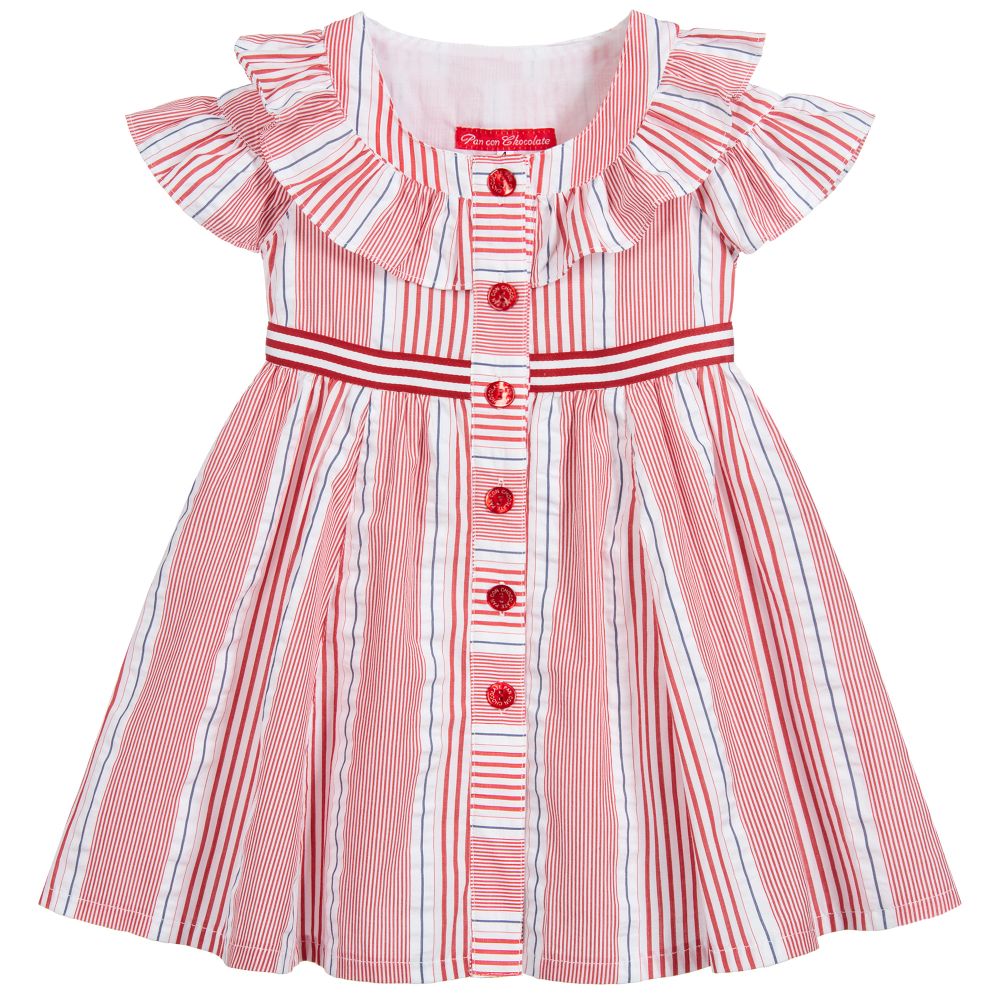 Pan Con Chocolate - Red Striped Cotton Dress | Childrensalon