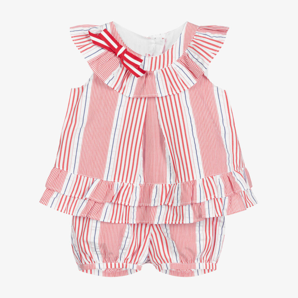 Pan Con Chocolate-Red & White Striped Shorts Set | Childrensalon Outlet
