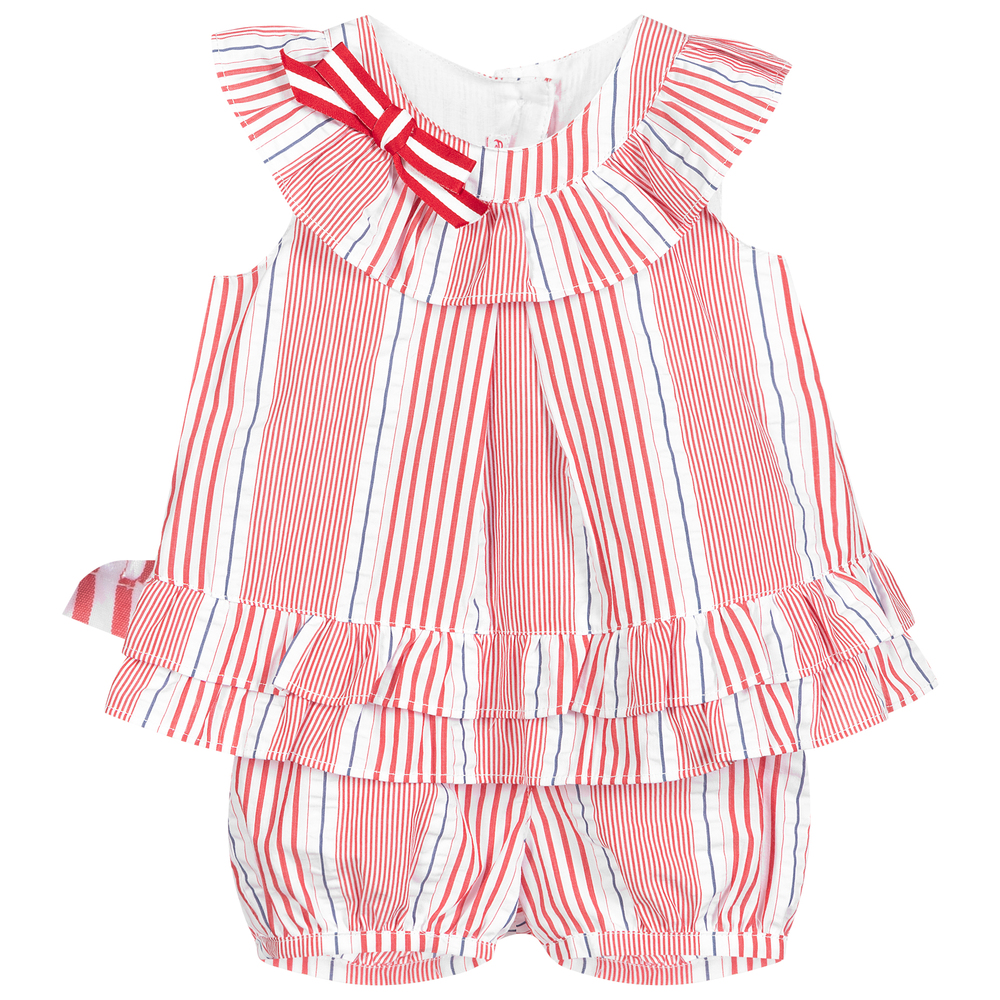 Pan Con Chocolate - Red & White Striped Shorts Set | Childrensalon