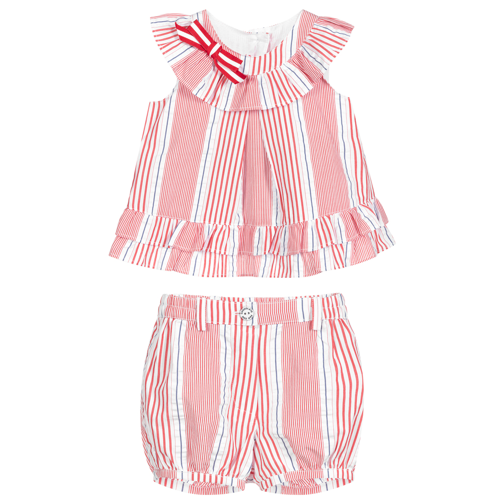 Pan Con Chocolate-Red & White Striped Shorts Set | Childrensalon Outlet