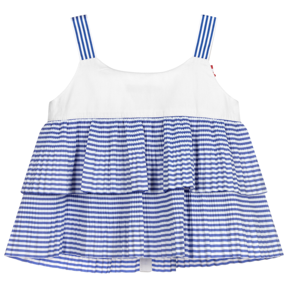 Pan Con Chocolate-White & Blue Cotton Top | Childrensalon Outlet
