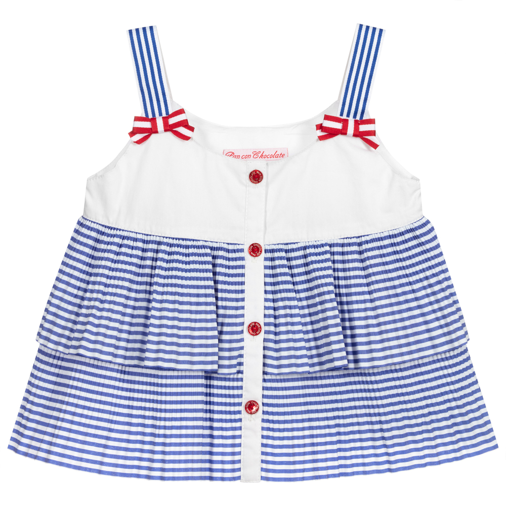 Pan Con Chocolate - White & Blue Cotton Top | Childrensalon