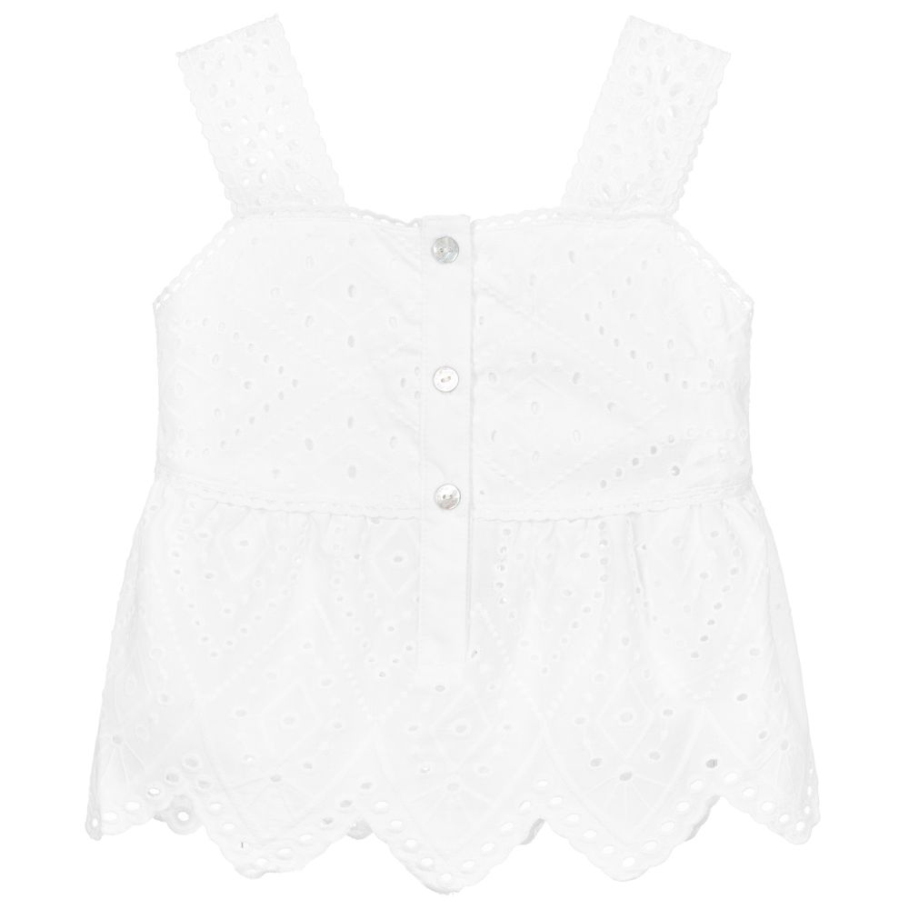 Pan Con Chocolate - White Broderie Anglaise Top | Childrensalon