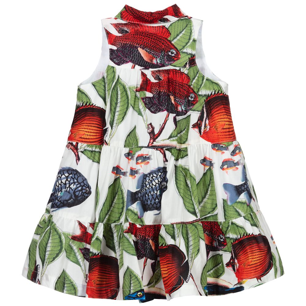 Pan Con Chocolate-White & Green Cotton Dress | Childrensalon Outlet