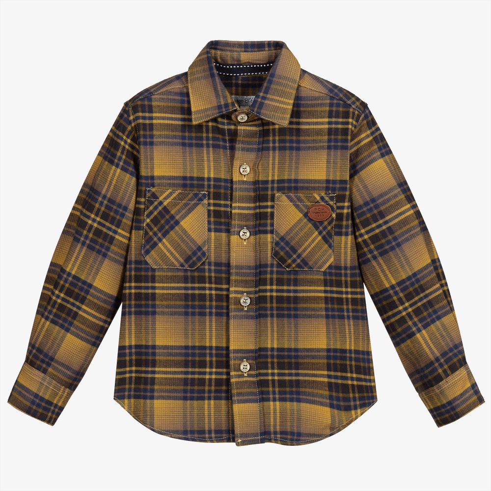 Pan Con Chocolate - Yellow & Blue Checked Shirt | Childrensalon