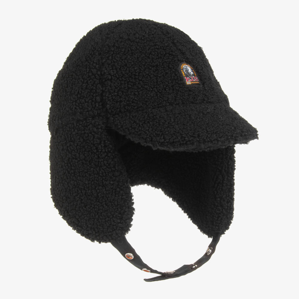 Parajumpers-Black Bouclé Fleece Trapper Hat | Childrensalon Outlet