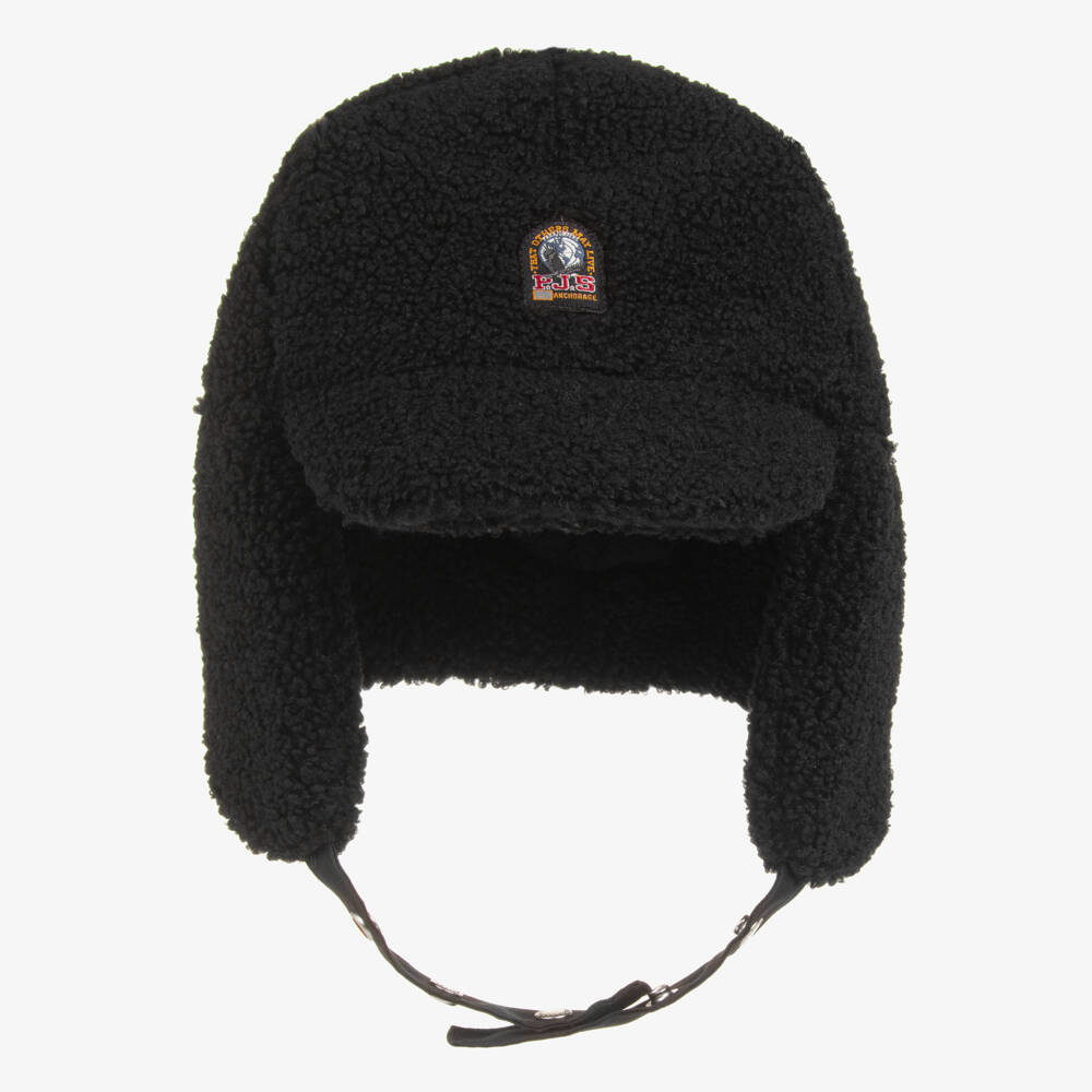 Parajumpers-Black Bouclé Fleece Trapper Hat | Childrensalon Outlet