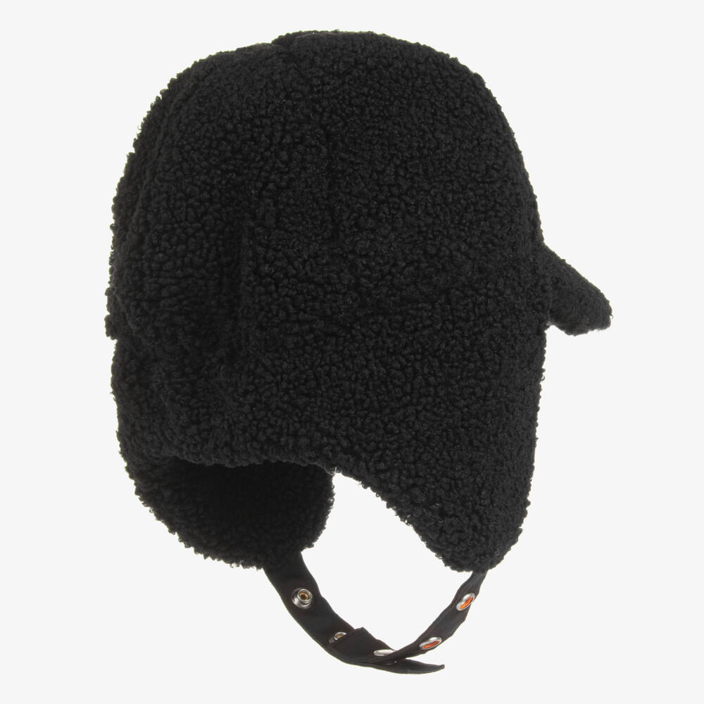 Parajumpers-Black Bouclé Fleece Trapper Hat | Childrensalon Outlet