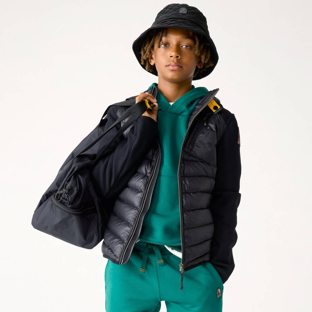 Parajumpers-Boys Navy Blue Hooded Jacket with Knit Sleeves | Childrensalon Outlet