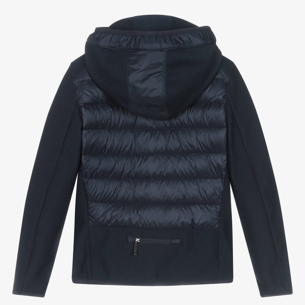Parajumpers-Boys Navy Blue Hooded Jacket with Knit Sleeves | Childrensalon Outlet