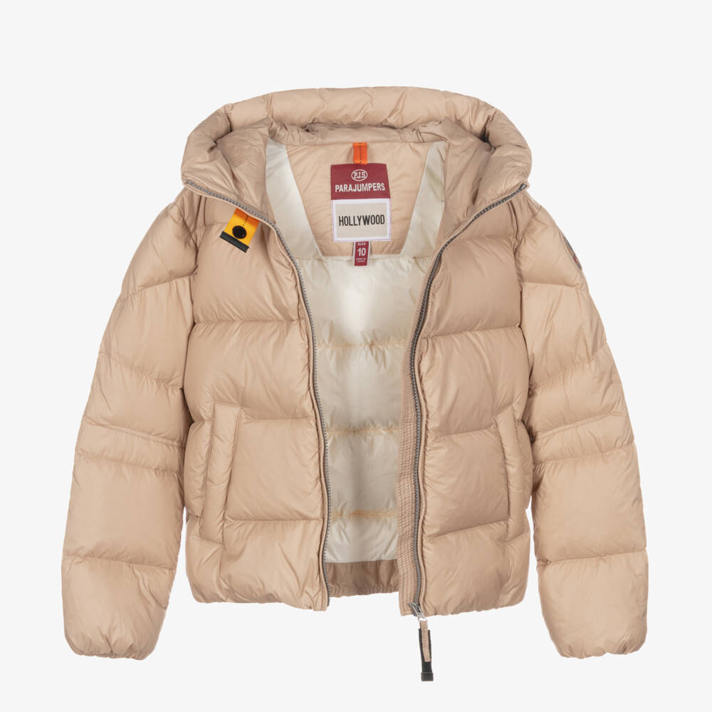 Parajumpers-Girls Beige Down Hooded Coat | Childrensalon Outlet