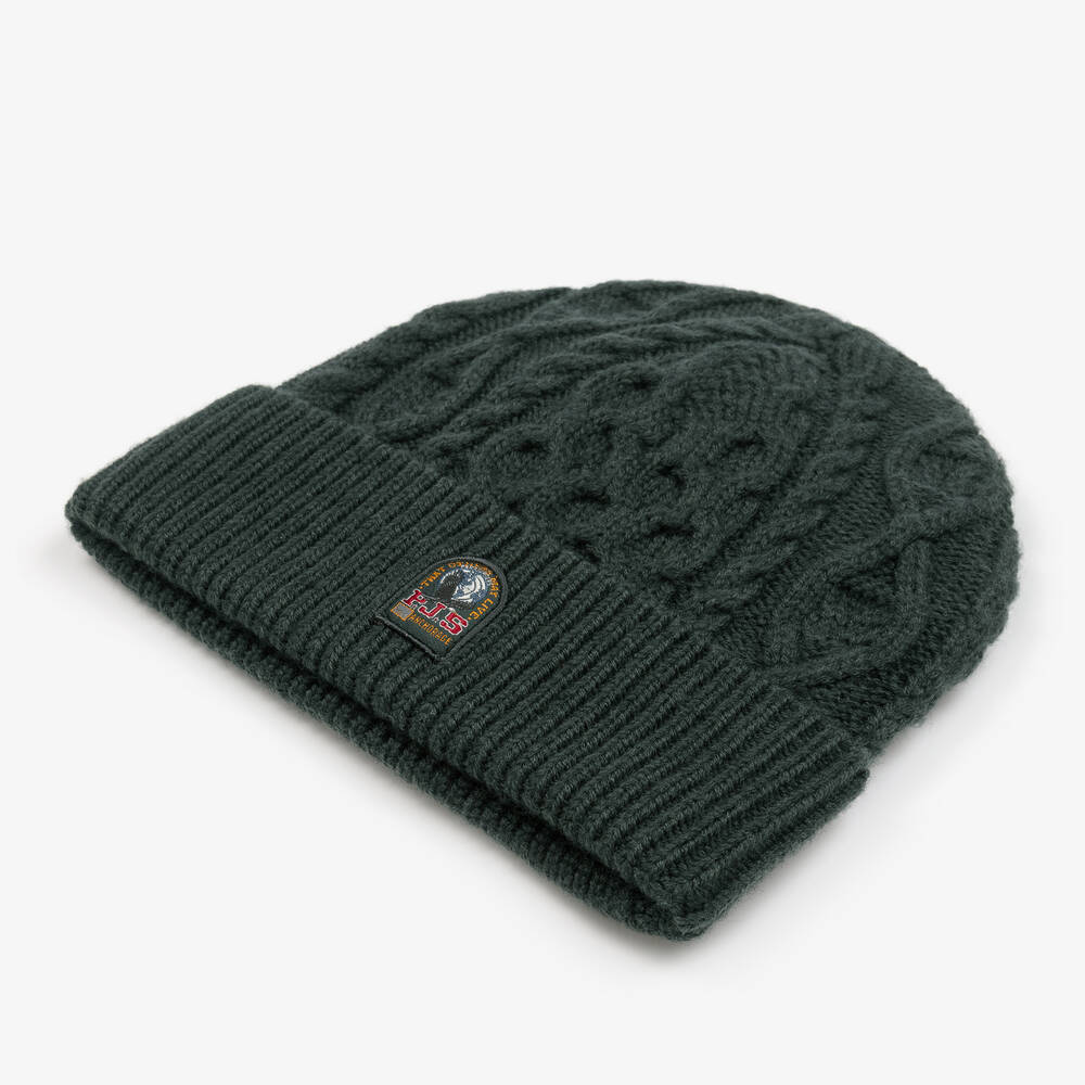 Parajumpers Green Cable Knit Wool Hat