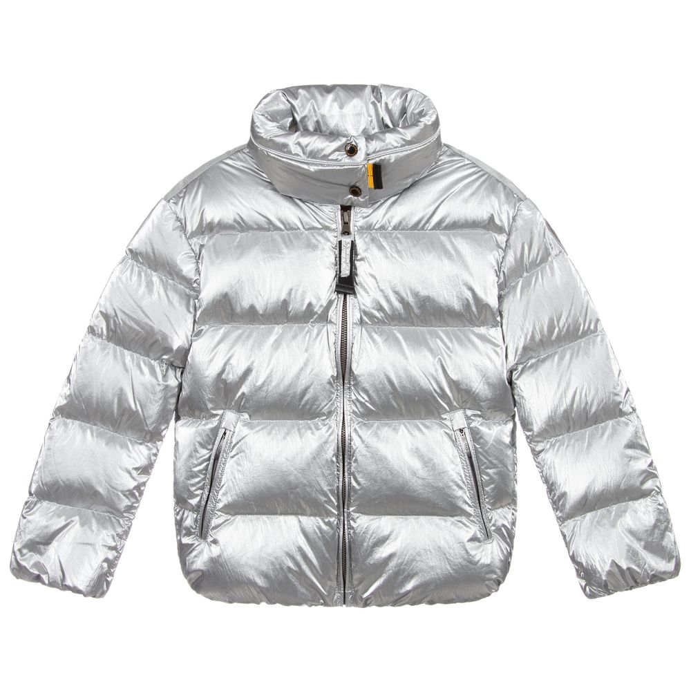 Parajumpers-جاطيتواقي لون فضّي مبطن بريش للبنات | Childrensalon Outlet