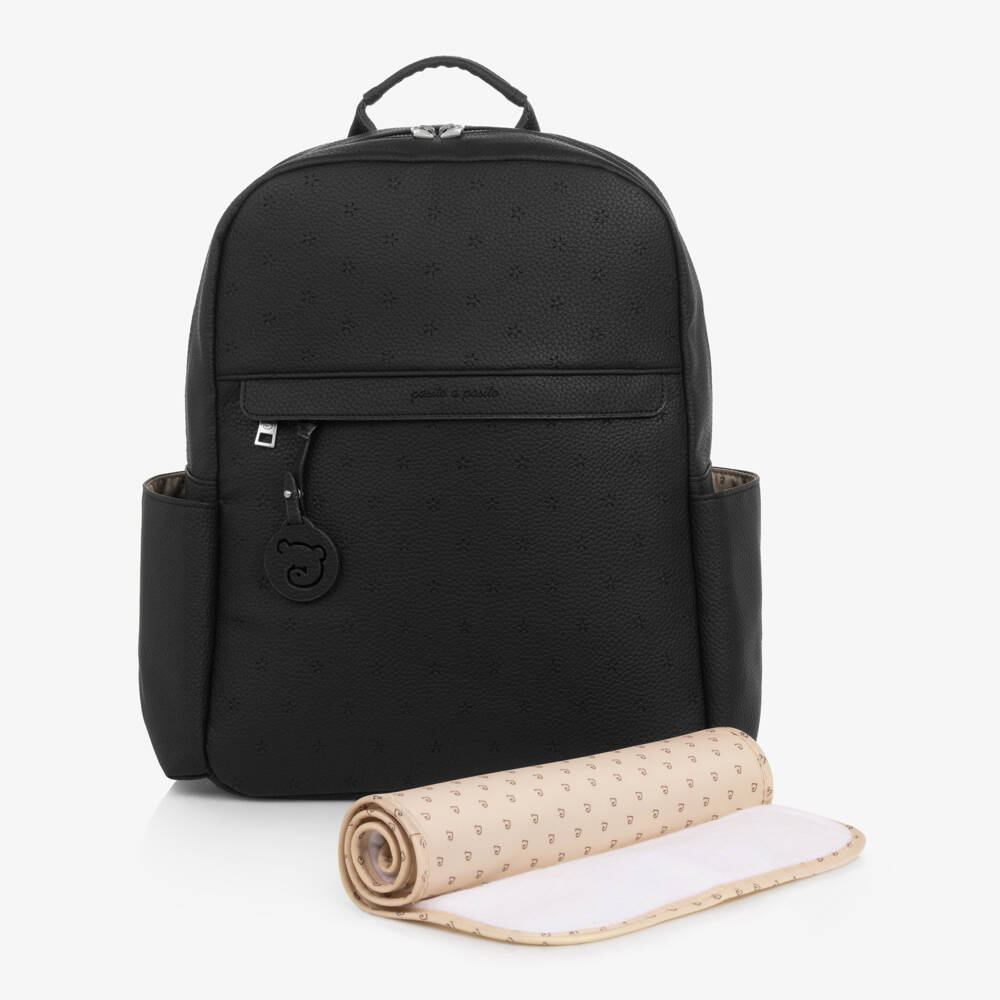 Pasito a Pasito-Black Faux Leather London Changing Backpack (38cm) | Childrensalon Outlet