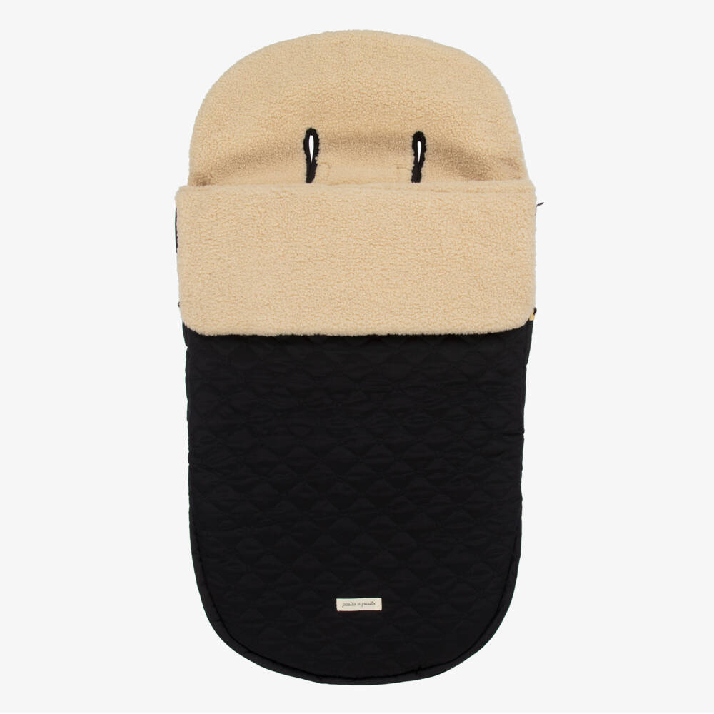 Pasito a Pasito-Black Quilted & Beige Fleece Footmuff (90cm) | Childrensalon Outlet