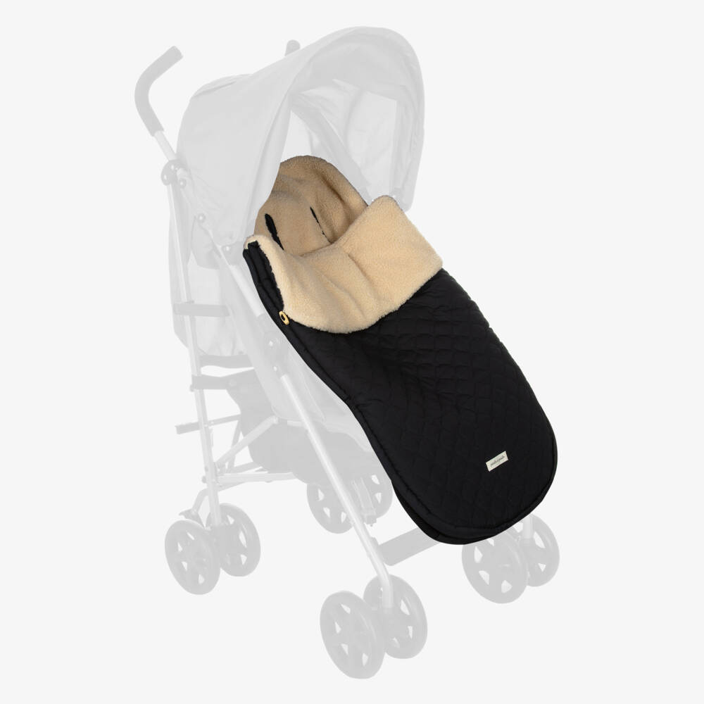 Pasito a Pasito-Black Quilted & Beige Fleece Footmuff (90cm) | Childrensalon Outlet