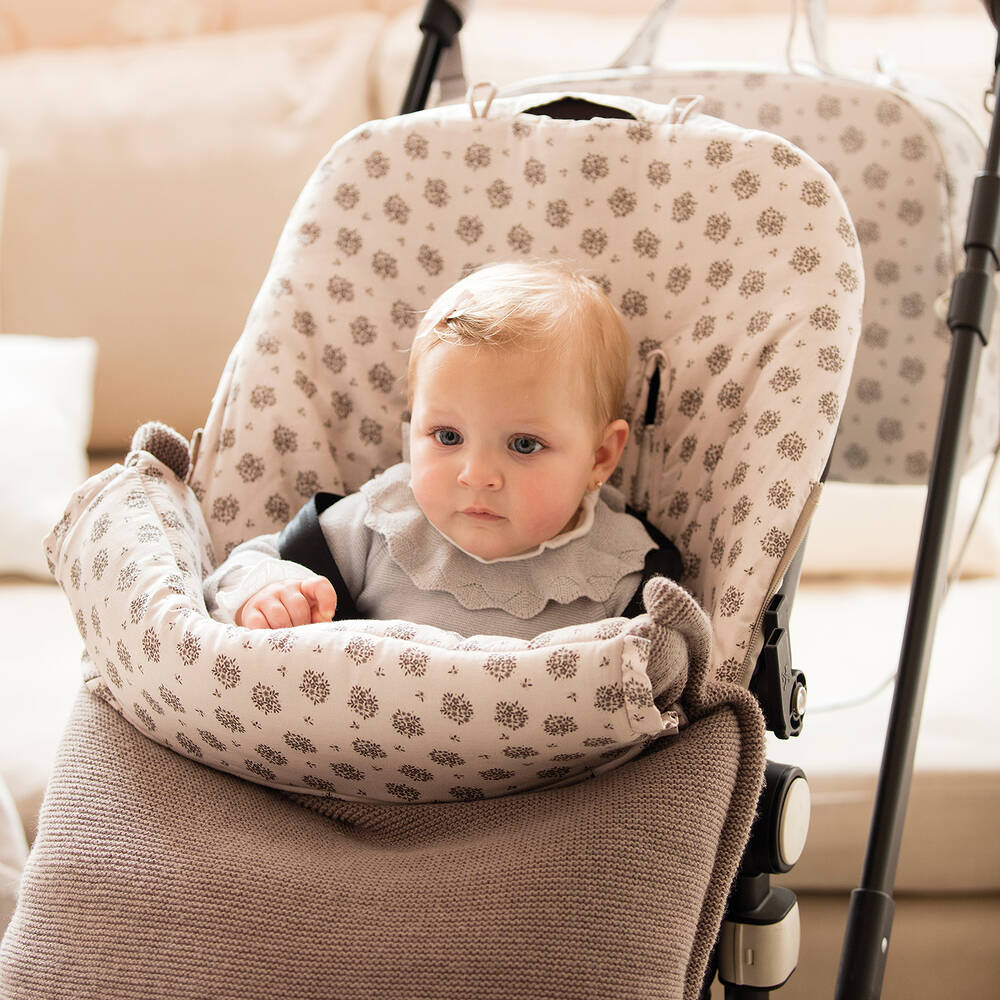 Pasito a Pasito Brown Cotton Floral Footmuff Childrensalon Outlet