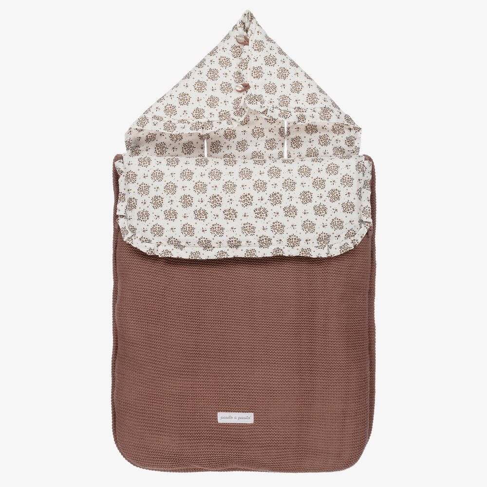 Pasito a Pasito - Brown Cotton Floral Footmuff | Childrensalon