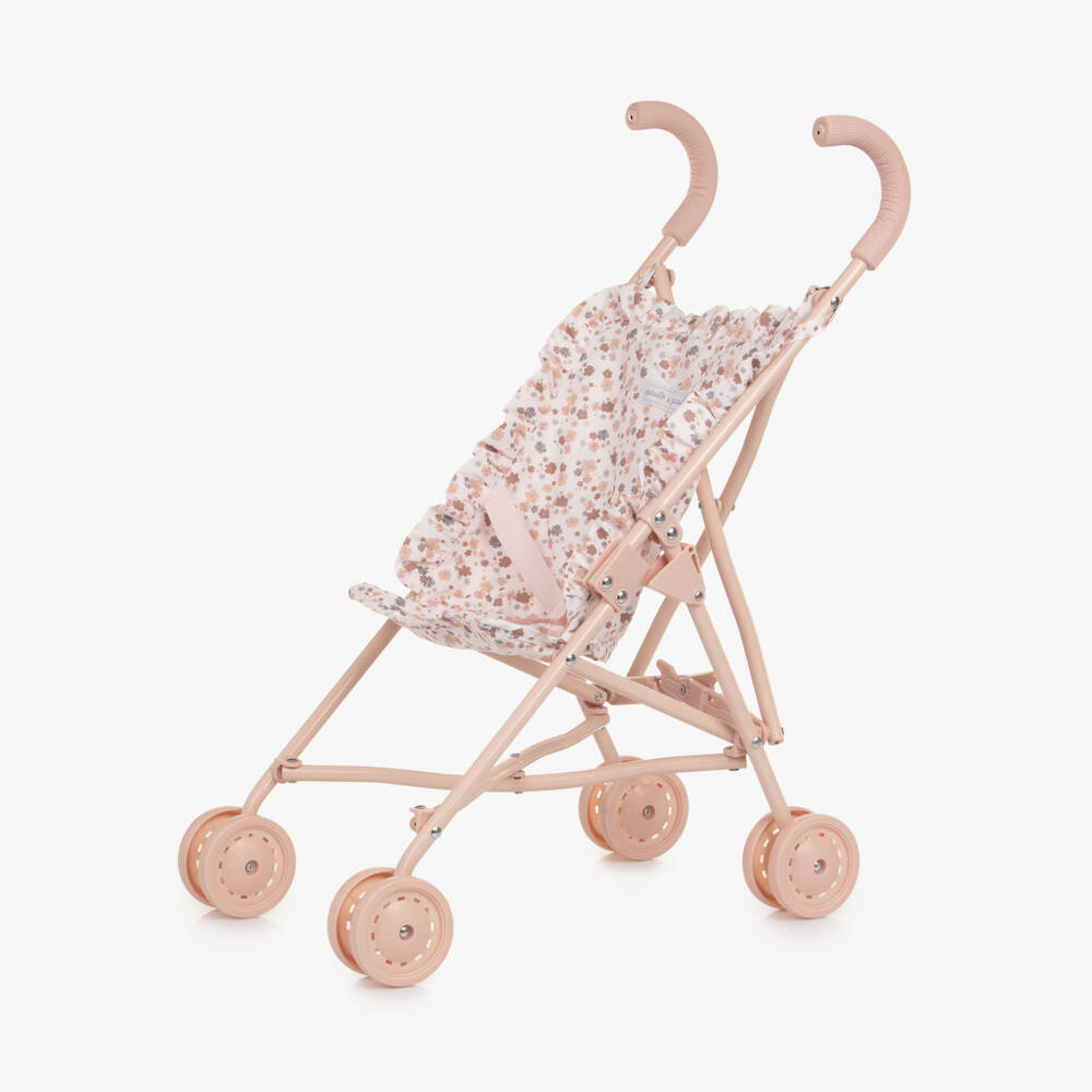 Pasito a Pasito-Girls Pale Pink Floral Toy Stroller (69cm) | Childrensalon Outlet