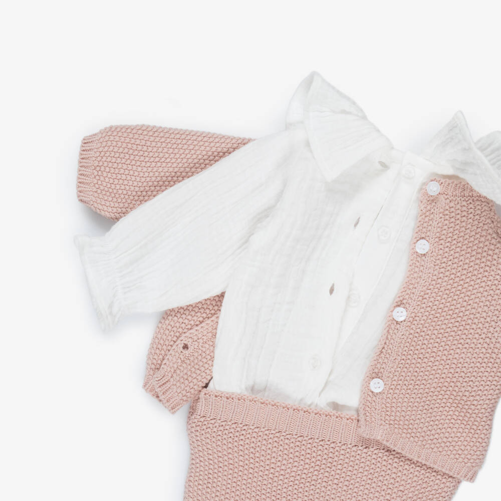 Pasito a Pasito Walking Mum-Girls Pink Cotton Knit Cardigan & Shorts Set | Childrensalon Outlet