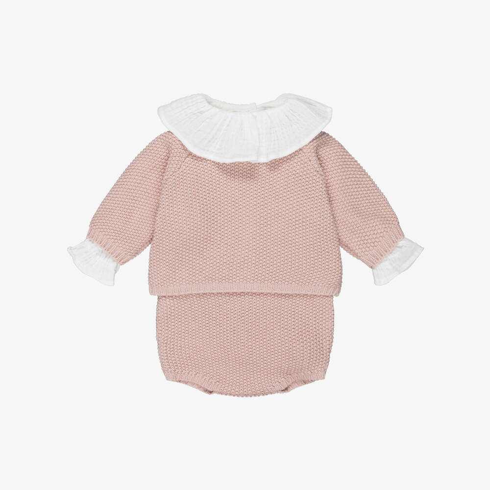 Pasito a Pasito Walking Mum-Girls Pink Cotton Knit Cardigan & Shorts Set | Childrensalon Outlet