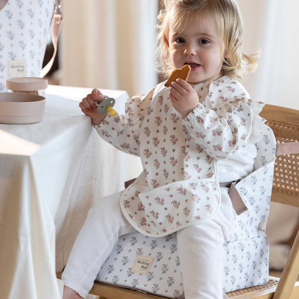 Pasito a Pasito Walking Mum-Girls White Floral Waterproof Apron Bib | Childrensalon Outlet
