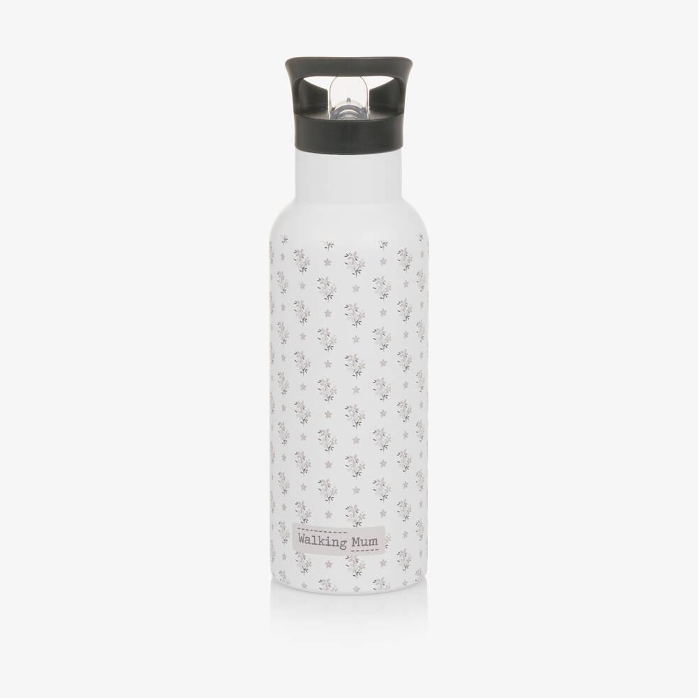 Pasito a Pasito Walking Mum-Girls White Insulated Drinks Bottle with Floral Print (25cm) | Childrensalon Outlet