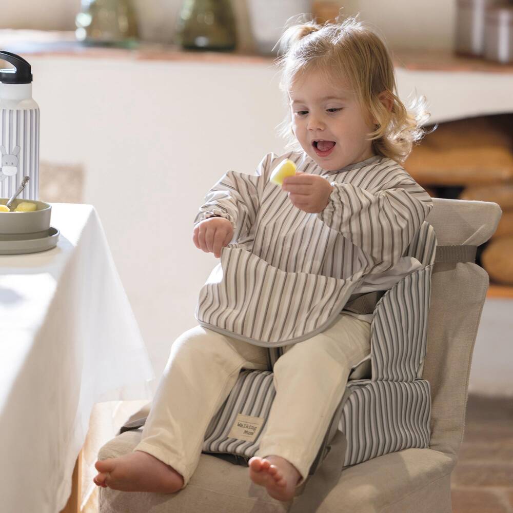 Pasito a Pasito Walking Mum-Grey Striped Waterproof Apron Bib | Childrensalon Outlet