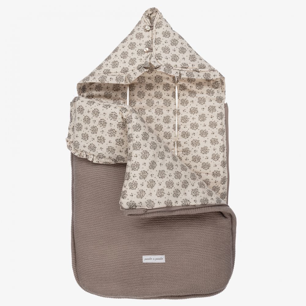 Pasito a Pasito-Taupe Grey Cotton Floral Nest | Childrensalon Outlet