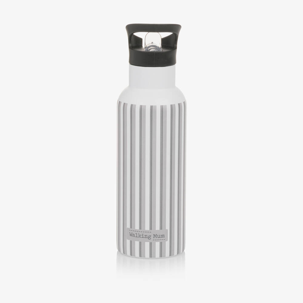 Pasito a Pasito Walking Mum-White & Grey Striped Insulated Drinks Bottle | Childrensalon Outlet
