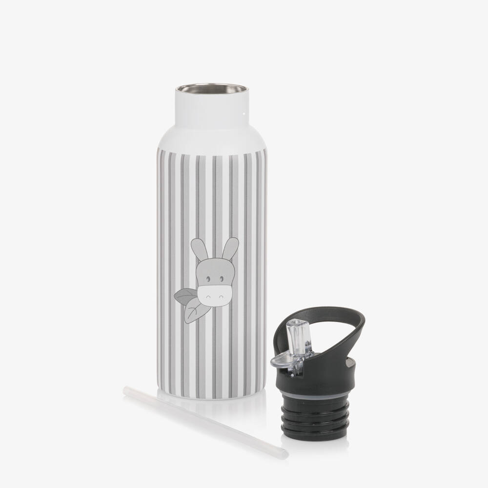 Pasito a Pasito Walking Mum-White & Grey Striped Insulated Drinks Bottle | Childrensalon Outlet