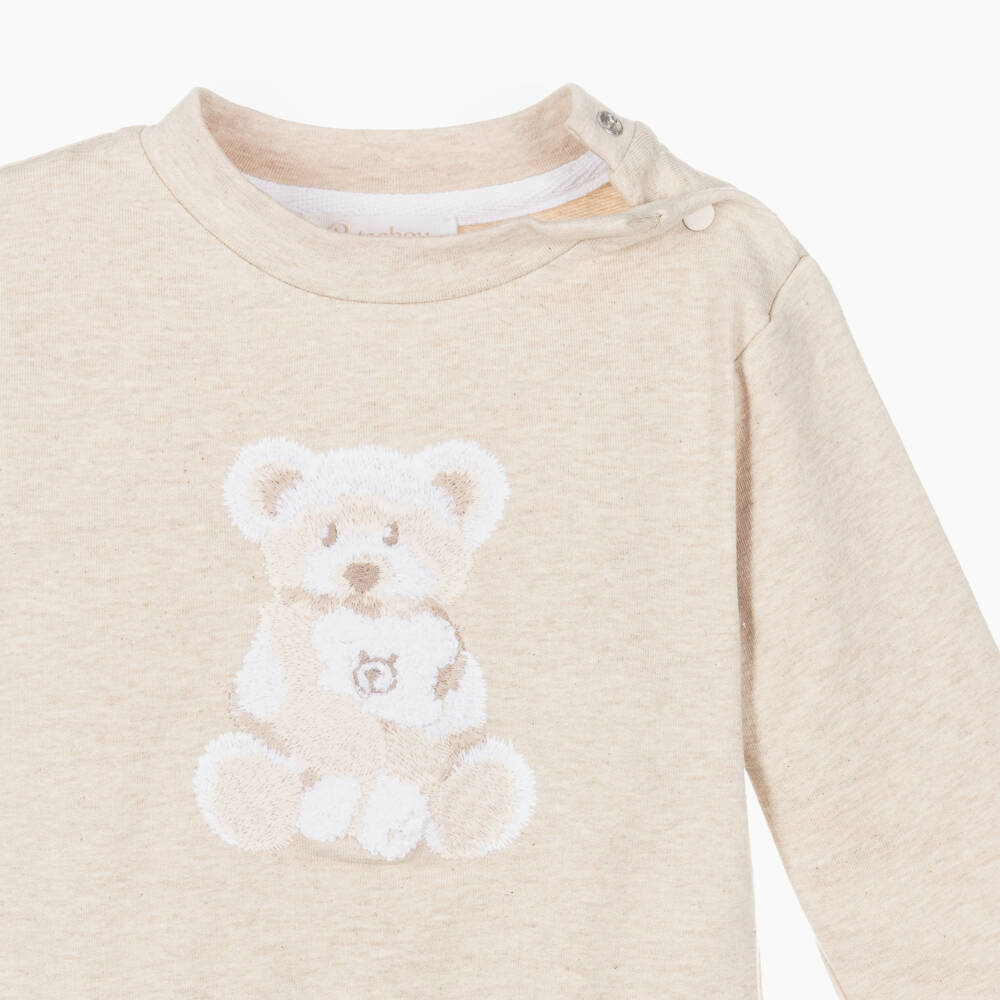 Patachou-Baby Boys Beige Marl Cotton Teddy Bear Tracksuit | Childrensalon Outlet