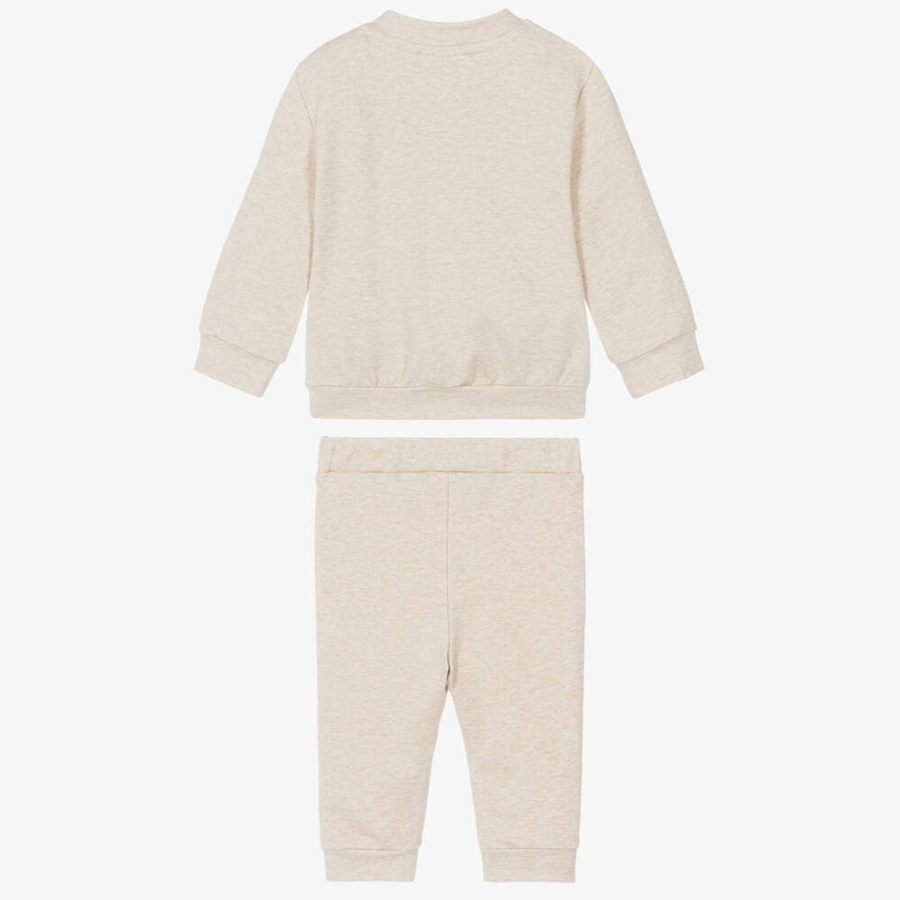 Patachou-Baby Boys Beige Marl Cotton Teddy Bear Tracksuit | Childrensalon Outlet