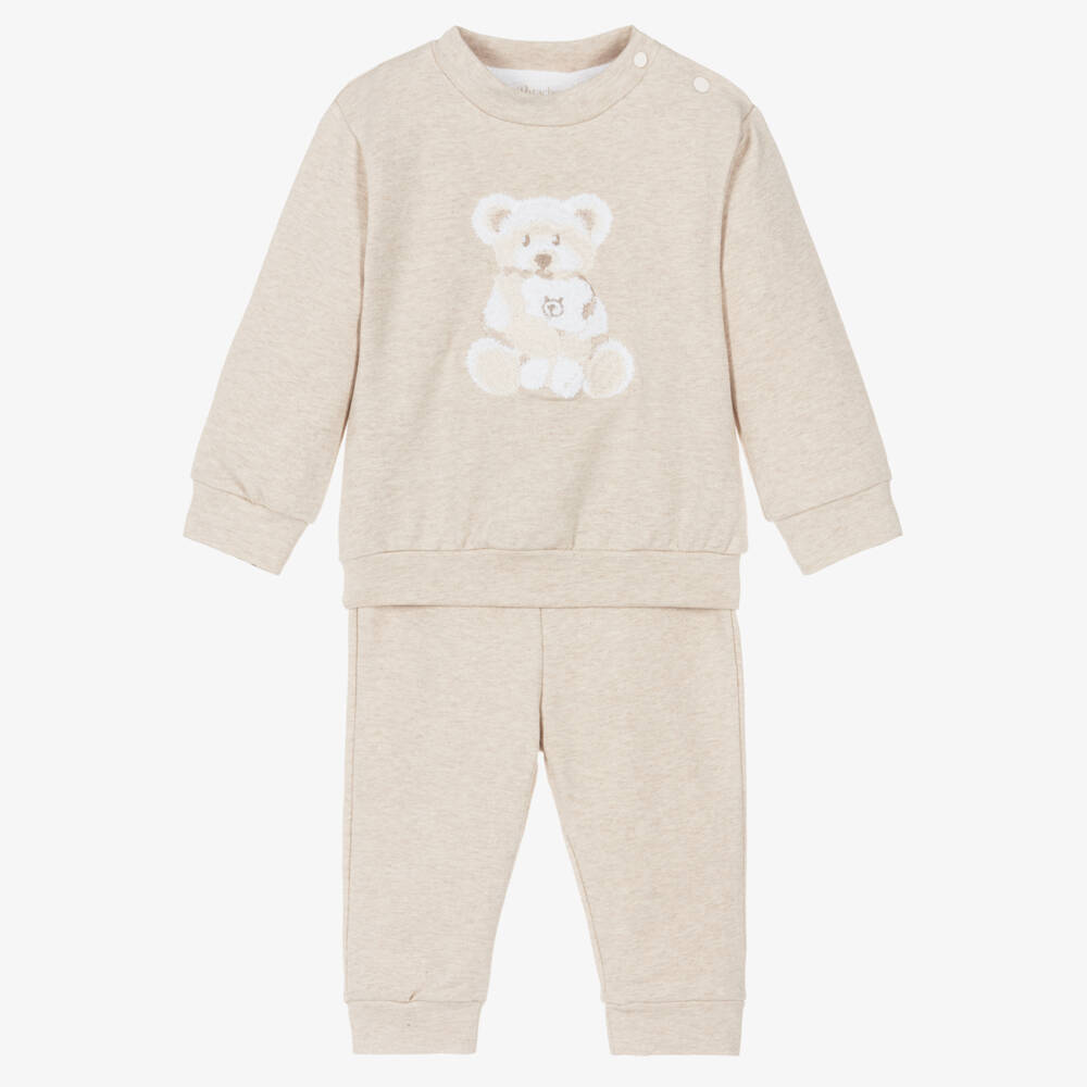 Patachou-Baby Boys Beige Marl Cotton Teddy Bear Tracksuit | Childrensalon Outlet