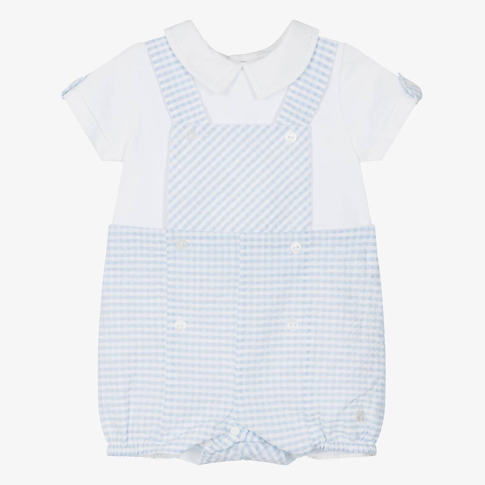 Patachou-Baby Boys Blue Check Cotton Shortie | Childrensalon Outlet
