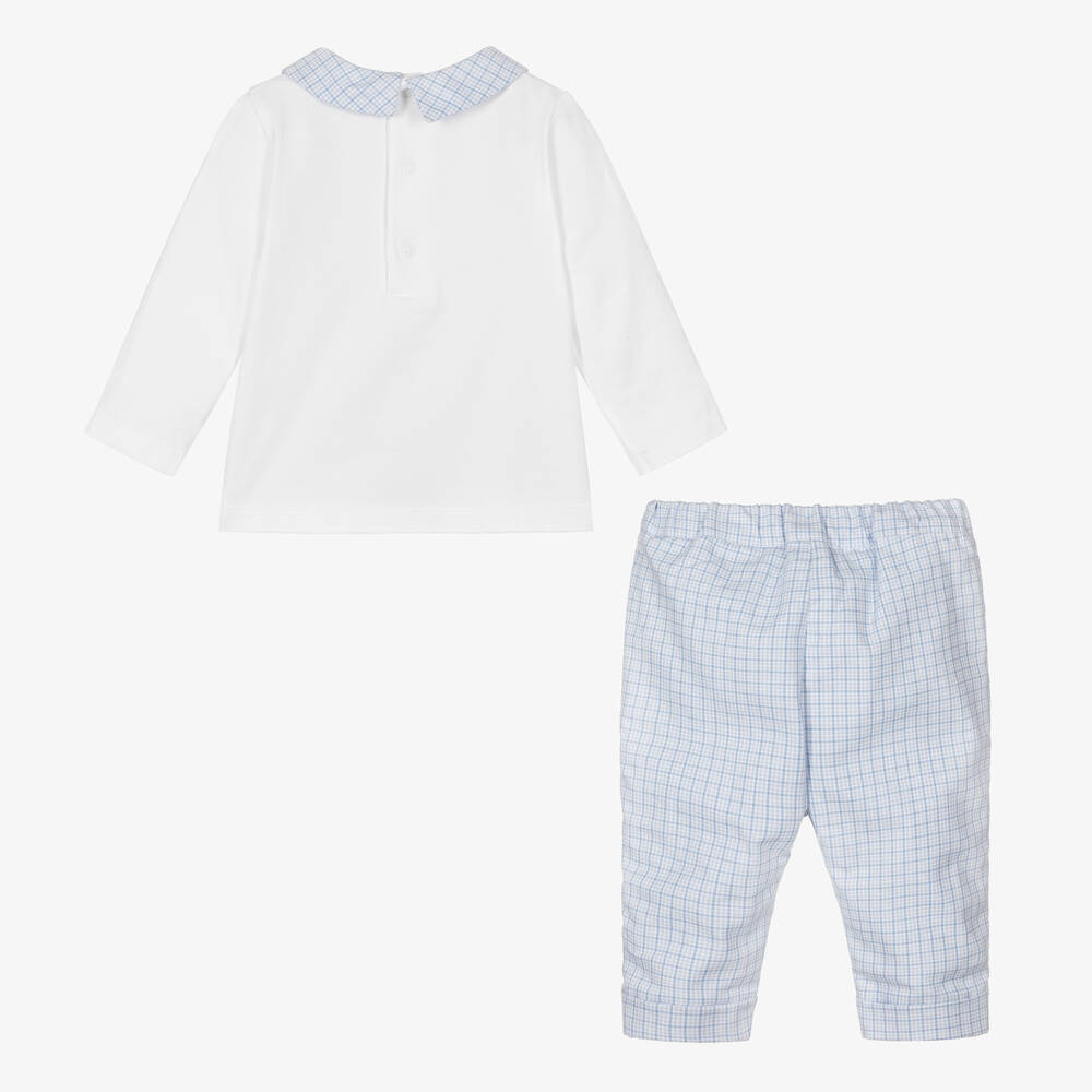 Patachou-Baby Boys Blue Cotton Check Trouser Set | Childrensalon Outlet