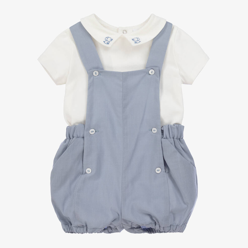 Patachou-Baby Boys Blue Cotton Dungaree Shorts Set | Childrensalon Outlet