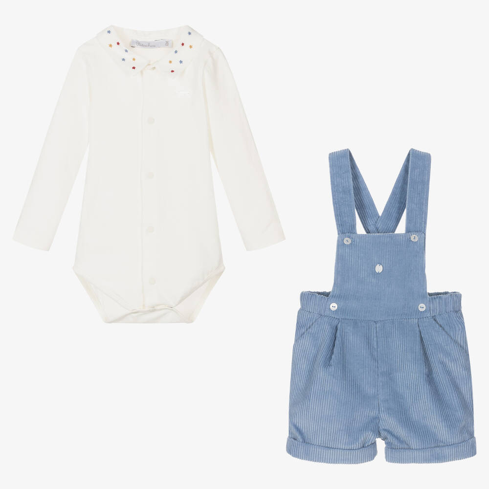 Patachou-Baby Boys Blue & Ivory Cotton Shorts Set | Childrensalon Outlet