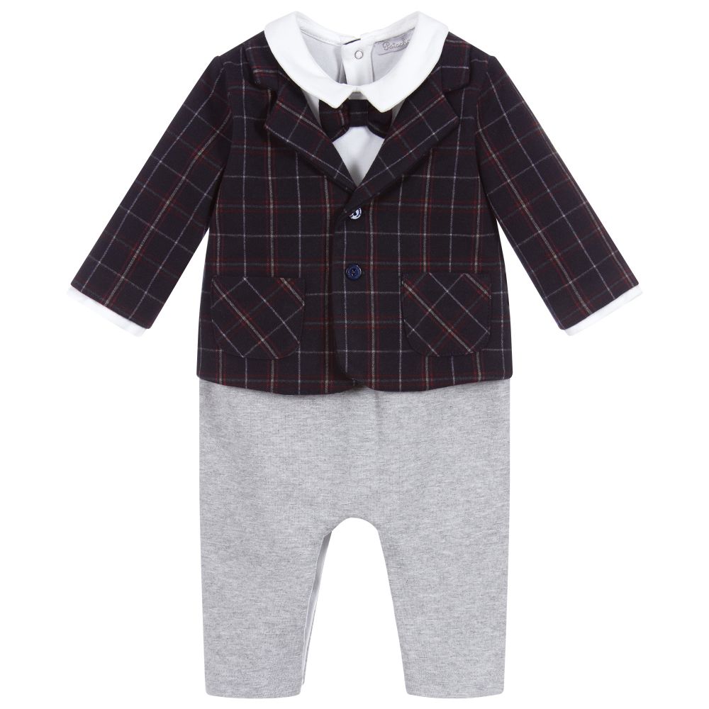 Patachou - Baby Boys Blue Tartan Romper | Childrensalon