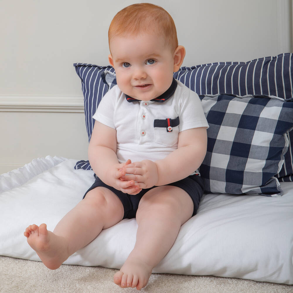 Patachou-Baby Boys Blue & White Cotton Shorts Set | Childrensalon Outlet