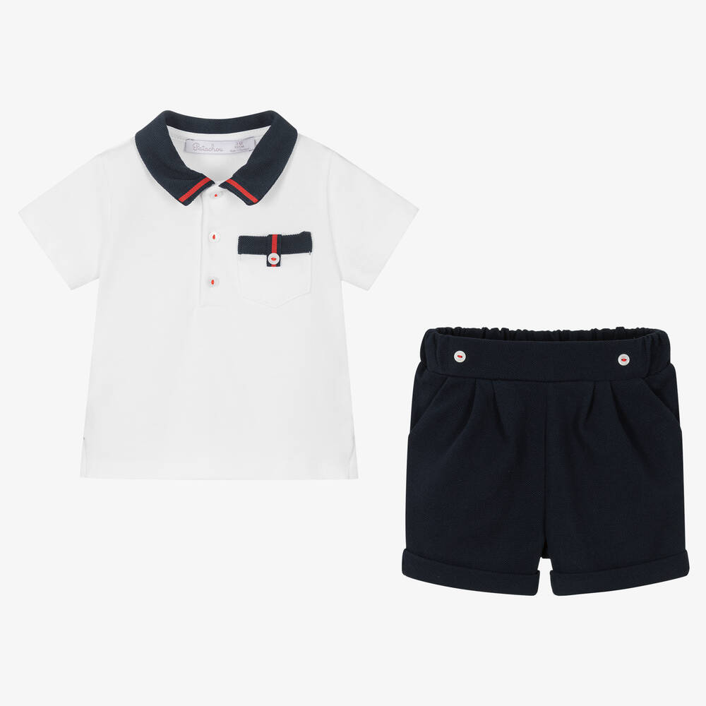 Patachou-Baby Boys Blue & White Cotton Shorts Set | Childrensalon Outlet
