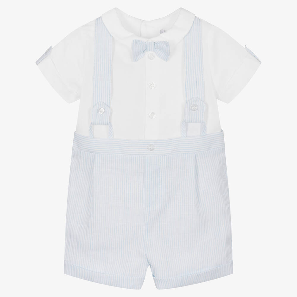 Patachou - Baby Boys Blue & White Stripe Linen Shortie | Childrensalon