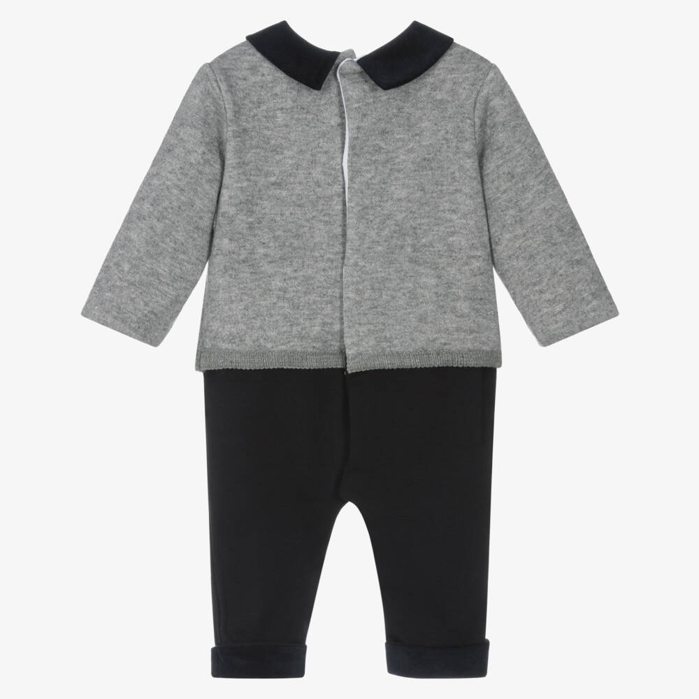 Patachou-Baby Boys Grey & Navy Blue Romper | Childrensalon Outlet
