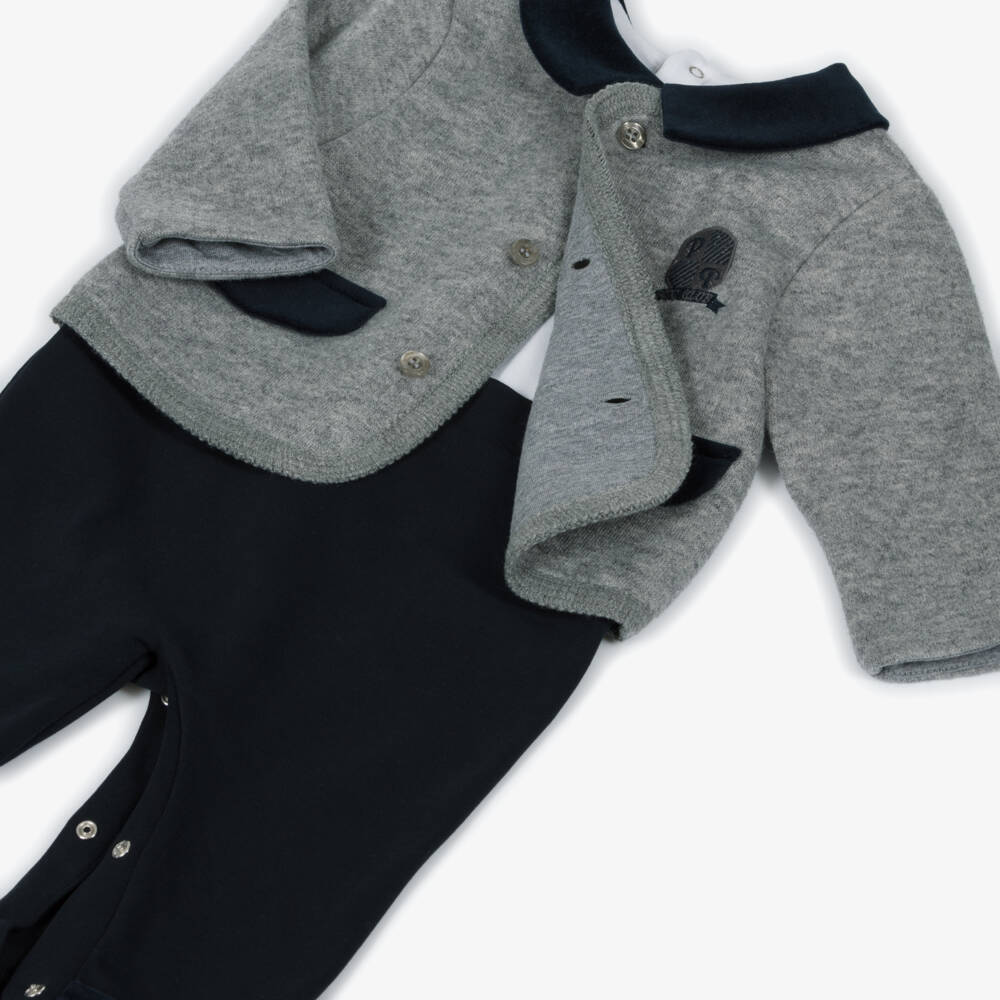 Patachou-Baby Boys Grey & Navy Blue Romper | Childrensalon Outlet