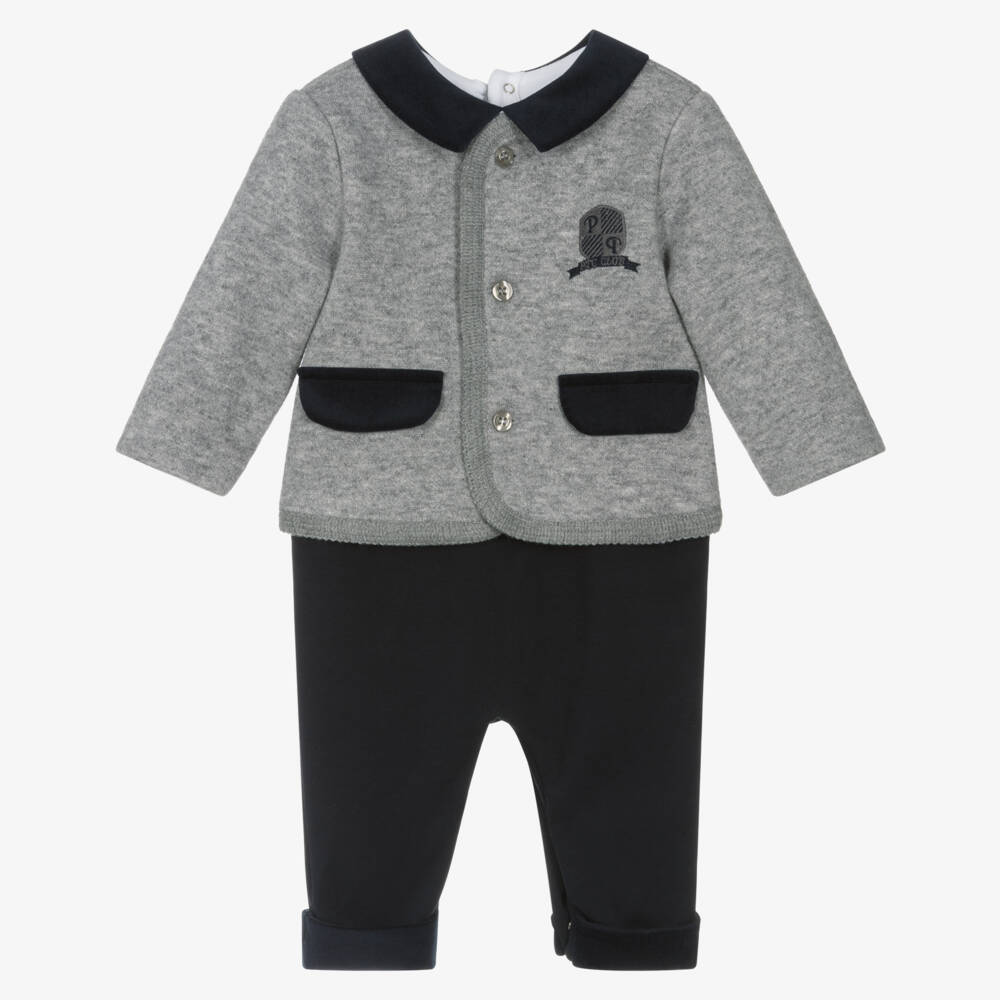 Patachou-Baby Boys Grey & Navy Blue Romper | Childrensalon Outlet