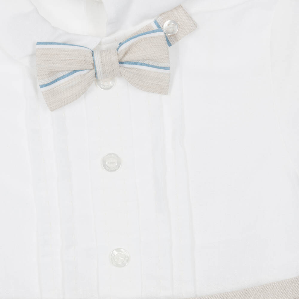 Patachou-Baby Boys Ivory & Beige Linen Shortie | Childrensalon Outlet